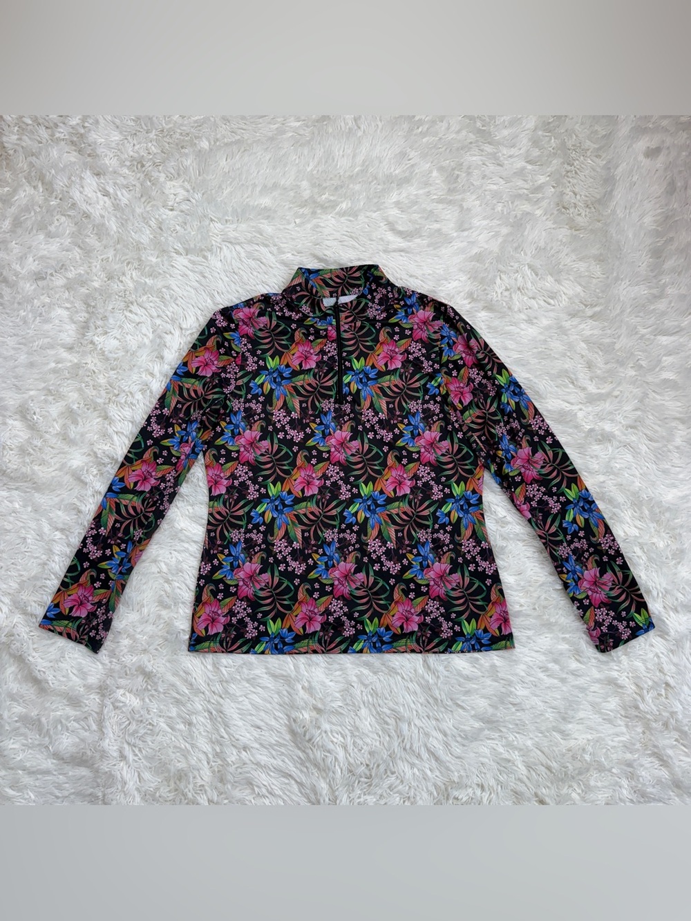 Women’s Black Floral Gottex Long Sleeve Horseback Riding Sunshirt. Good Conditio